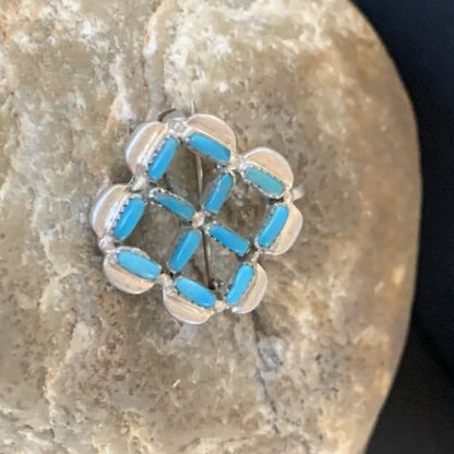 Zuni Blue Turquoise Pin Pendant | Sterling Silver | Authentic Native American Handmade | 12134
