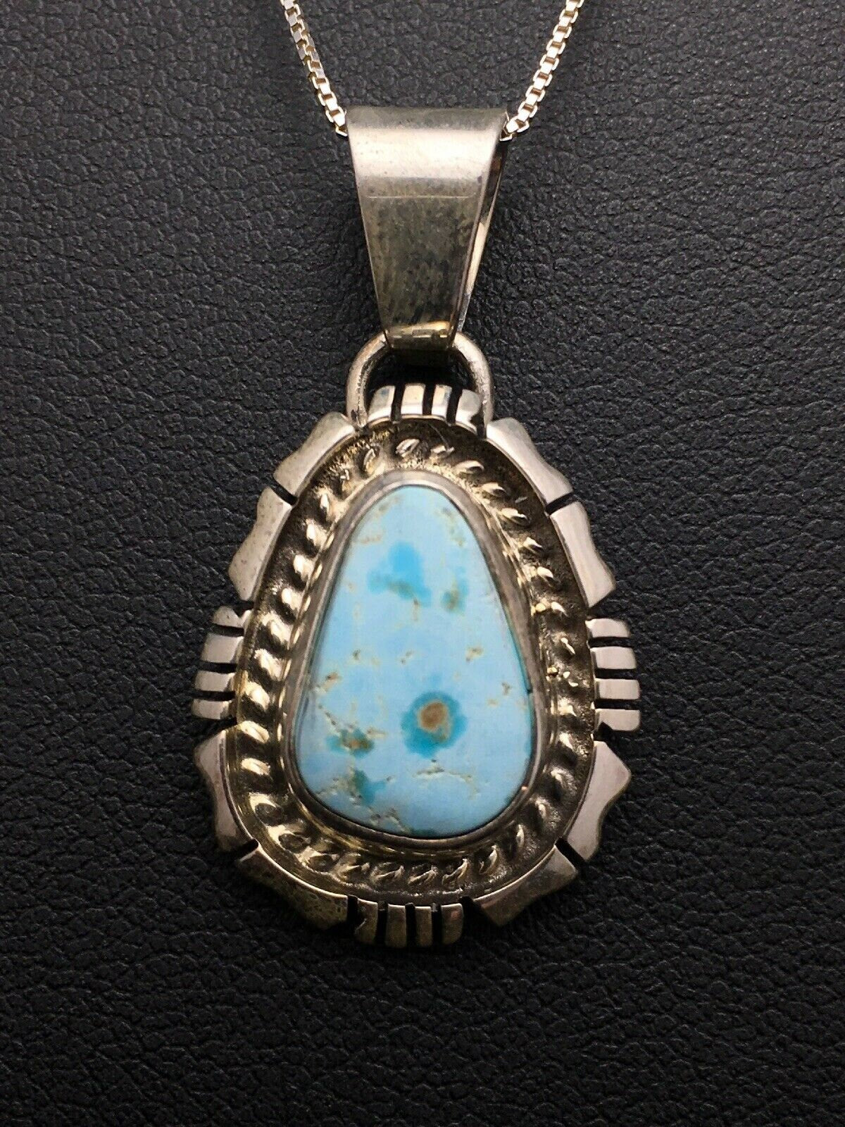 Navajo Dry Creek Turquoise Pendant Necklace | Sterling Silver | Authentic Native American Handmade | 3107