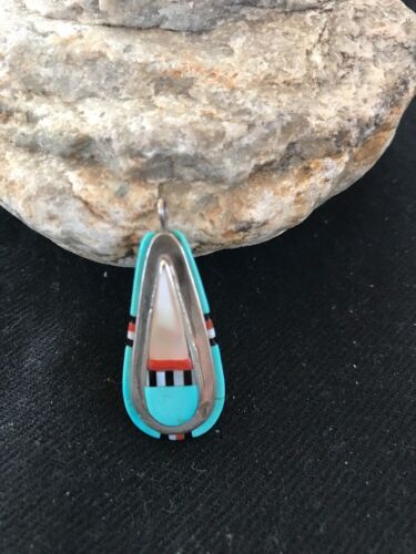 Navajo Zuni Multi-Stone Turquoise Sterling Silver Pendant | Rare Collectible | 2-Sided | Native American Handmade