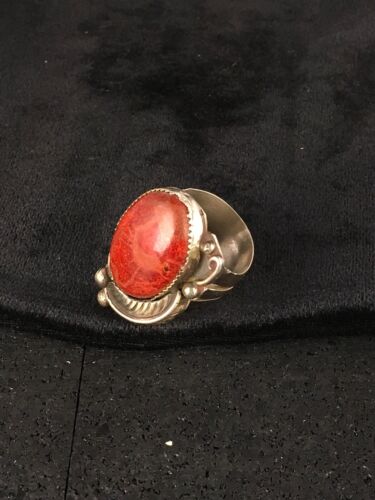 Native American Apple Coral Sponge Ring | Navajo Sterling Silver | Sz 10.5 | 8763 - Masha USA