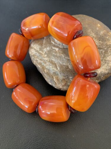Southwestern Stretch Bracelet Set | Yellow Gold | Red Fossil Amber Stones | Authentic Native American Handmade | 10636
