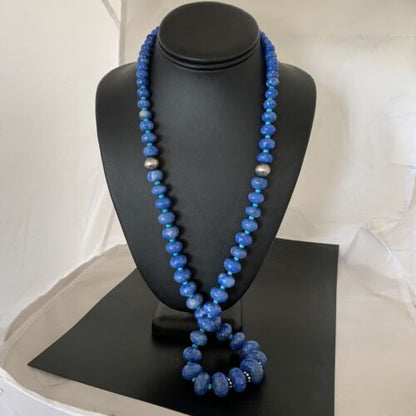 Graduated Blue Denim Lapis Turquoise Necklace | Navajo Sterling Silver | Authentic Native American | 28"