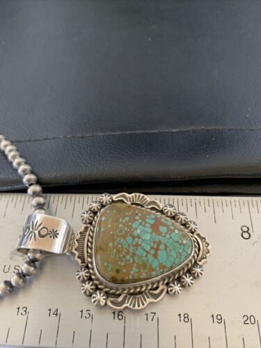 Navajo Blue #8 Turquoise Pendant Necklace | Sterling Silver | Authentic Native American Handmade | 10227