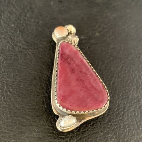 Navajo Handmade Pin | Sterling Silver | Purple Spiny Oyster & Mother of Pearl | Authentic Native American Jewelry | 13699