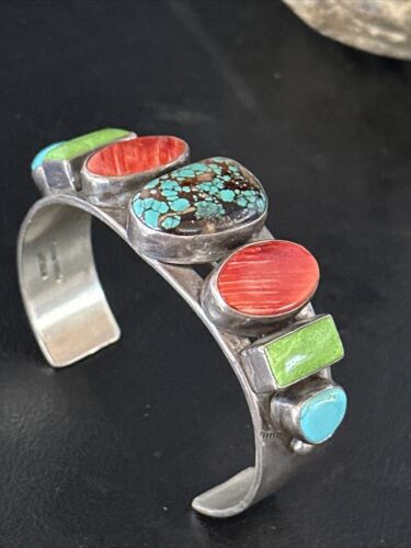 Navajo Turquoise Gaspeite Spiny Oyster Cuff Bracelet | Sterling Silver | Authentic Native American Handmade | 14815