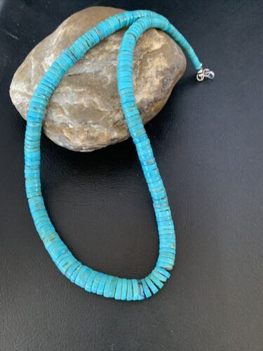 Authentic Native American Navajo Turquoise Heishi Necklace | Sterling Silver Graduated Navajo Pearls | 19" | 13214
