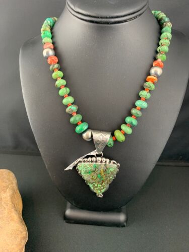 Spiderweb Turquoise Pendant | Spiny Beads | Navajo Sterling Necklace 21" | 4723