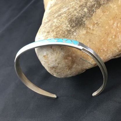 Native American Zuni Blue Faux Opal Inlay Cuff Bracelet | Sterling Silver | 10189