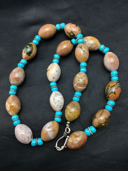 Native American Sterling Silver Blue Turquoise Agate Necklace | Authentic Handmade | 19" | 4499 - Masha USA
