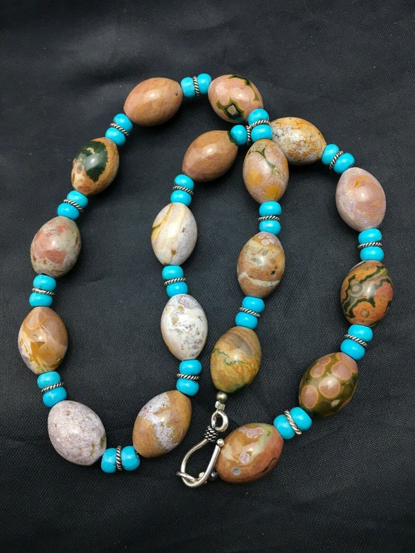 Native American Sterling Silver Blue Turquoise Agate Necklace | Authentic Handmade | 19" | 4499