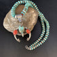 Navajo Sterling Silver Necklace | Blue Turquoise & Coral Naja Pendant | Authentic Native American Handmade | 13744