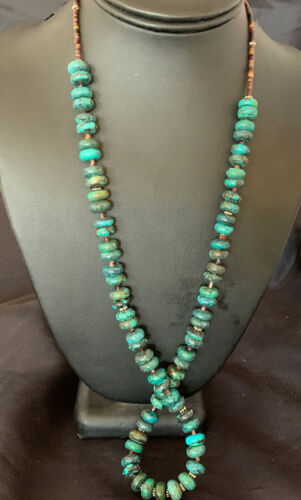Navajo Pearl Spiderweb Blue Turquoise Shell Necklace | Sterling Silver | 26" | Authentic Native American Handmade | 12539
