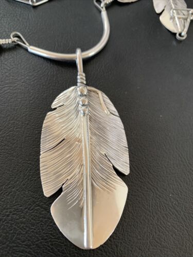 Men's Navajo Feather Choker Necklace Set | Sterling Silver Pendant | Native American Handmade | Begay | 21" | 02154