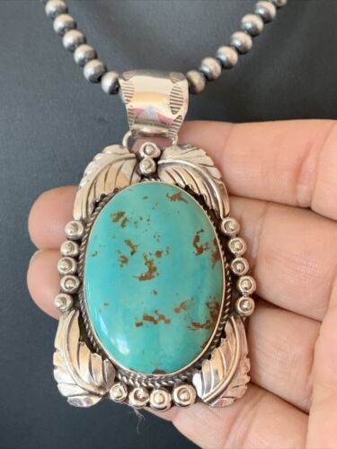 Navajo Pearls Necklace with Kingman Turquoise Pendant | Sterling Silver | Authentic Native American Handmade | 809