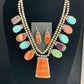 Navajo XL Spiny Oyster Squash Blossom Necklace | Sterling Silver Turquoise | Authentic Native American Handmade | 12702