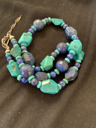 Native American Navajo Lapis & Turquoise Necklace | Sterling Silver | 21" | 00256