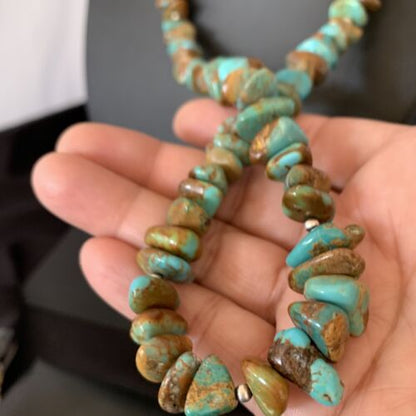 Navajo Royston Green Nugget Turquoise Shell Necklace | Sterling Silver | 24" | Authentic Native American Handmade | 10919
