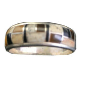 Navajo Sterling Silver Onyx, Coffee Tiger's Eye & Jasper Inlay Ring | Sz 14 | Authentic Native American Handmade | 1709