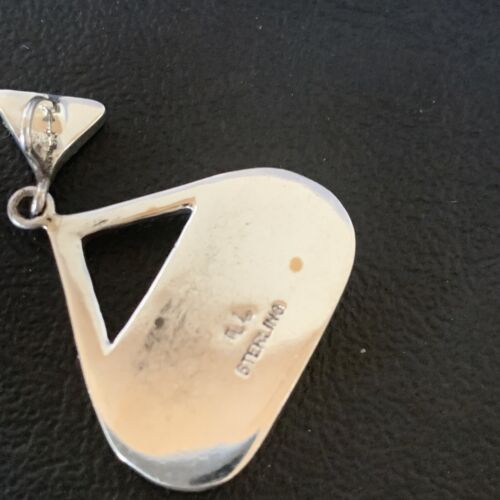 Authentic Native American Navajo Sterling Silver Pendant | White Mother of Pearl & Blue Opal Inlay | Handmade Jewelry | 12886