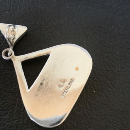 Authentic Native American Navajo Sterling Silver Pendant | White Mother of Pearl & Blue Opal Inlay | Handmade Jewelry | 12886