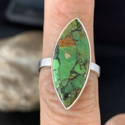 Southwestern Navajo Green Mojave Turquoise Ring | Sterling Silver | Sz 7 | 14039