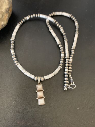 Navajo White Buffalo Turquoise Pendant Set | Sterling Silver | Authentic Native American Handmade | 12246