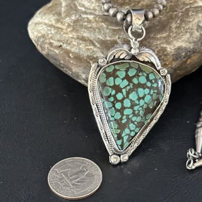 Men's Navajo Blue Spiderweb Turquoise Pendant Necklace | Sterling Silver | Authentic Native American Handmade | 14257