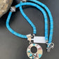Blue Turquoise & Mother of Pearl Inlay Pendant | Sterling Silver Necklace | Navajo | 8904