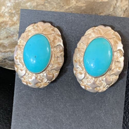 Southwestern Women's Blue Turquoise Nugget Earrings | Sterling Silver | Authentic Native American Handmade | 13012