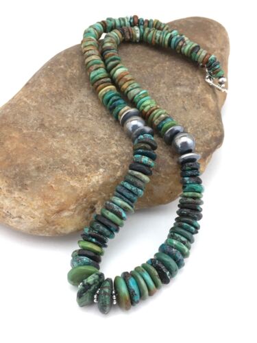 Navajo Green Graduated Turquoise Necklace | Sterling Silver | Authentic Native American | 21" | 4802