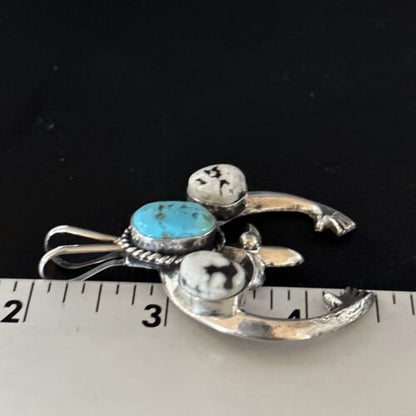 Navajo Blue Kingman Turquoise White Buffalo Naja Pendant | Sterling Silver | Authentic Native American Handmade | 14668