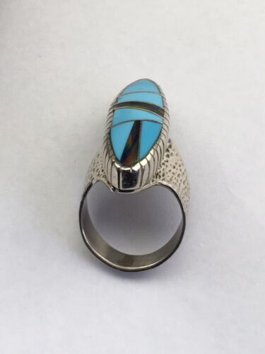 Native American Women's Navajo Opal & Turquoise Inlay Ring | Sterling Silver | Sz 6.5 | 1606