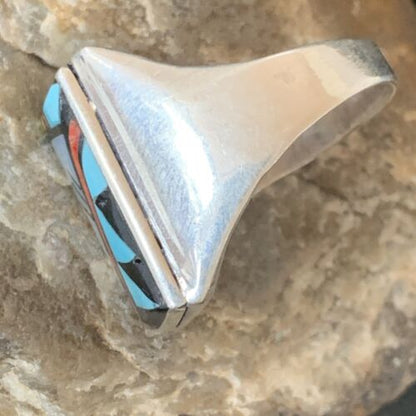 Navajo Men's Spiny Blue Turquoise Inlay Ring | Sterling Silver | Sz 15 | Authentic Native American Handmade | 12423