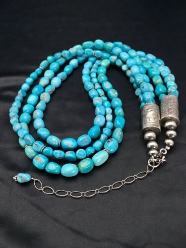 Navajo Nacozari Turquoise Nugget Bead Necklace | 3 Strand | 21" | Authentic Native American Handmade | 2763