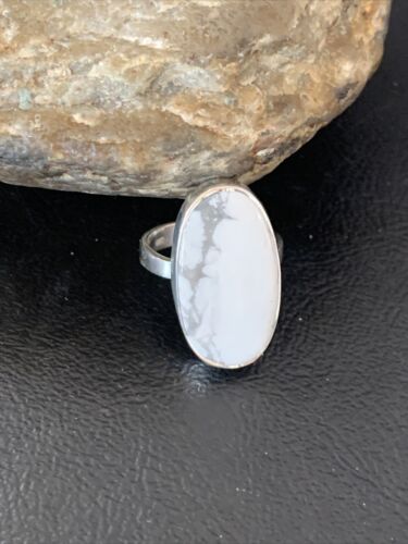 Navajo White Howlite Ring | Sterling Silver | Sz 8.5 | Authentic Native American Handmade | 11611