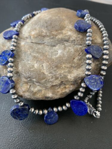 Navajo Lapis Lazuli Teardrop Necklace | Sterling Silver | 20" | Authentic Native American Handmade | 02045