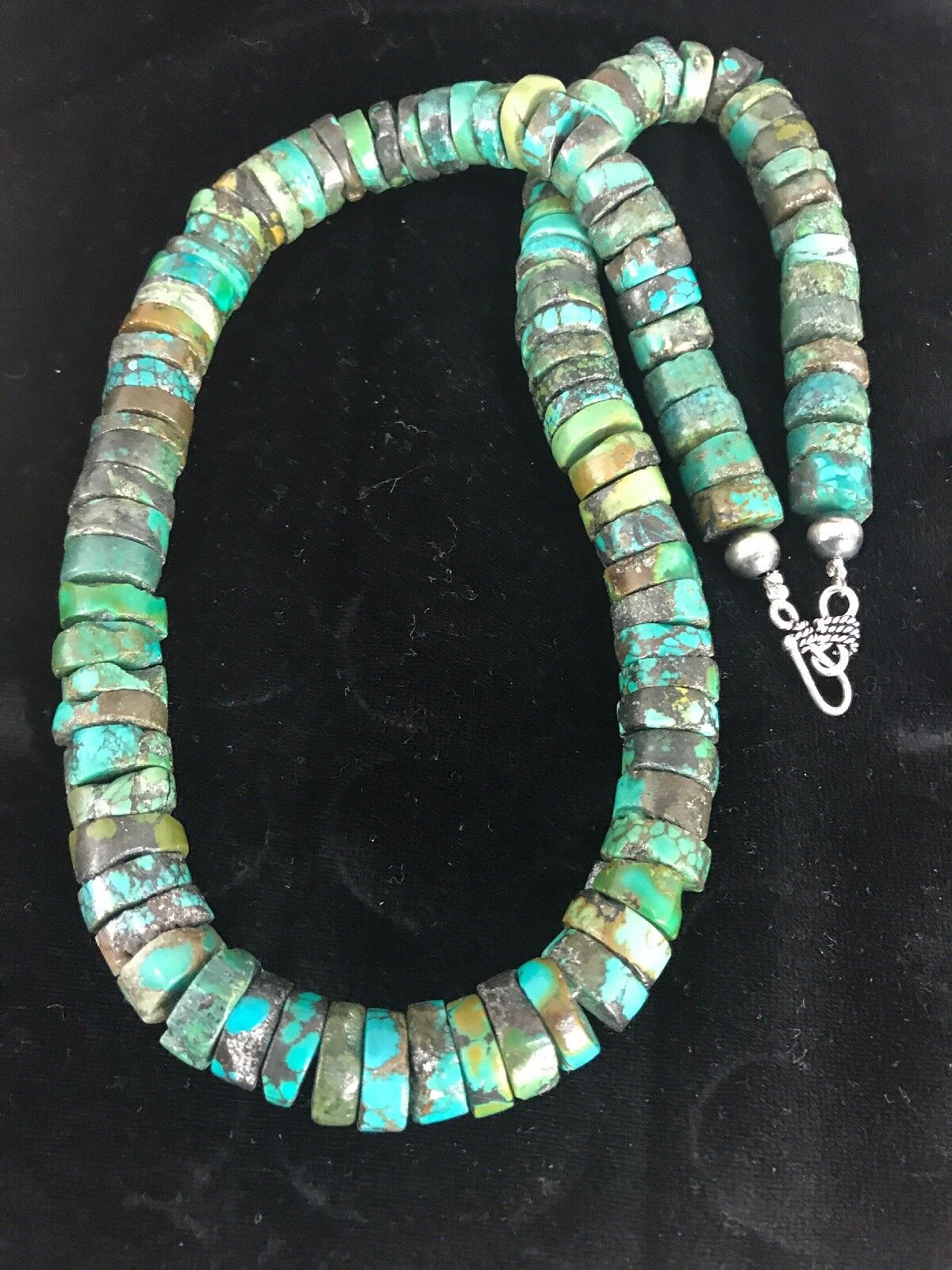Navajo Turquoise Heishi Bead Necklace | 12mm | Sterling Silver | Authentic Native American Handmade | 20" | 3406