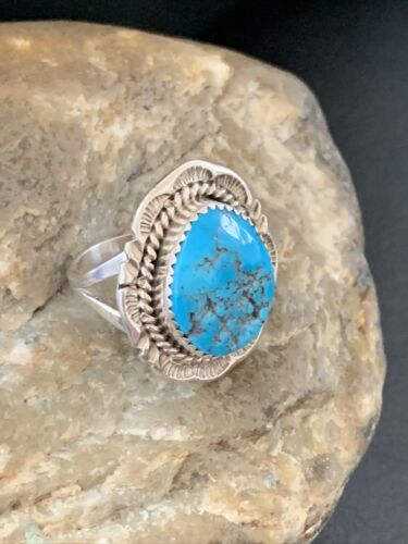 Navajo Blue Kingman Turquoise Ring | Sterling Silver | Sz 8 | Authentic Native American Handmade | 12213