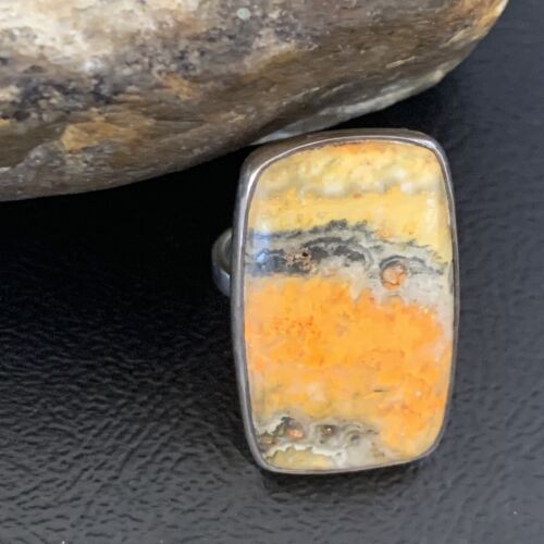 Navajo Bumble Bee Jasper Ring | Sterling Silver | Sz 8 Adjustable | Authentic Native American Handmade | 11541