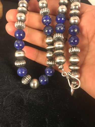 Native American Men's Lapis Necklace | Navajo Sterling Silver | 22" | 8531 - Masha USA