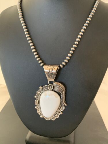 White Buffalo Turquoise Pendant Necklace | Navajo Sterling Silver | Authentic Native American Handmade | 4240