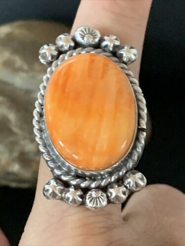 Native American Orange Spiny Oyster Navajo Ring | Sterling Silver | Sz 9 | 13281