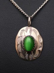 Navajo Green Turquoise Pendant Necklace | Sterling Silver | Native American Handmade | 19" | 8956