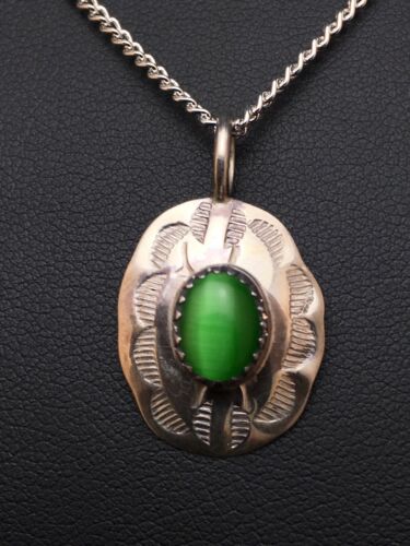 Navajo Green Turquoise Pendant Necklace | Sterling Silver | Native American Handmade | 19" | 8956