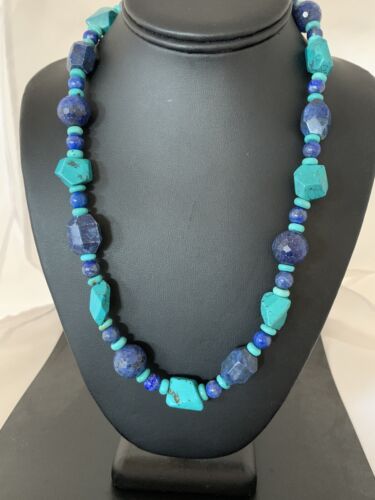 Native American Navajo Lapis & Turquoise Necklace | Sterling Silver | 21" | 00256