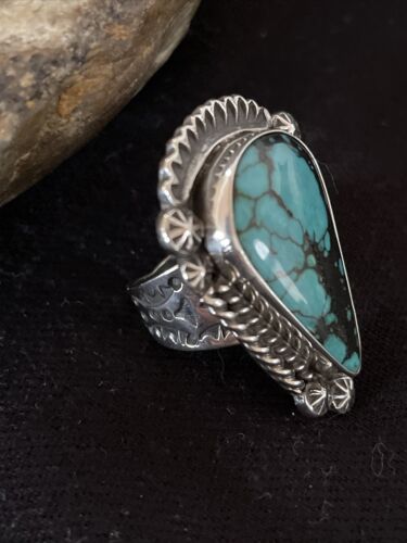 Navajo Blue Spiderweb Turquoise Ring | Sterling Silver | Sz 6.5 | Authentic Native American Handmade | 1065