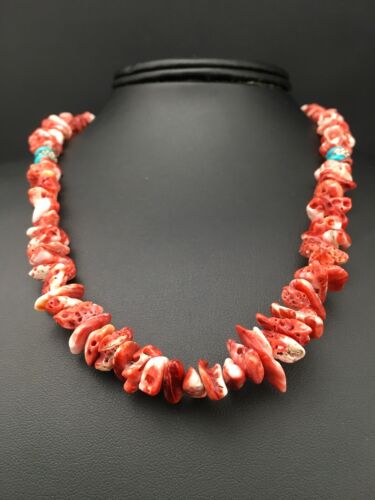 Native American Red Spiny Oyster Navajo Necklace | Sterling Silver | 18" | 4763