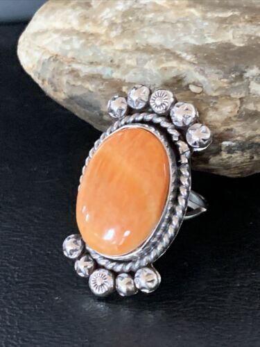 Native American Orange Spiny Oyster Navajo Ring | Sterling Silver | Sz 9 | 13280