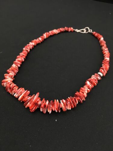 Navajo Red Spiny Oyster Necklace | Sterling Silver | Authentic Native American | 18" | 4767