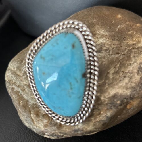Native American Sterling Silver Blue Kingman Turquoise Ring | Sz 9 | 14550